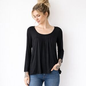 We The Free People Black Rayon Knit Swing Top High low Boho S